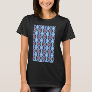 1960's RETRO WAVE AND CIRCLE PATTERN BLUE PINK RED T-Shirt