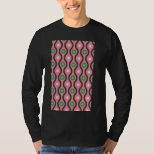 1960's RETRO WAVE AND CIRCLE PATTERN PINK AND GREE T-Shirt