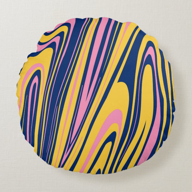 1960s Style Colour Waves Backgrounds. Wavy Psyched Round Pillow (Front)