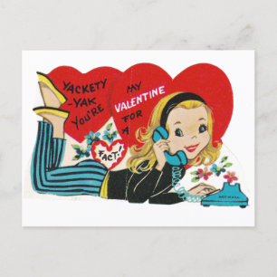 1960's Teenager on Phone Vintage Valentine Postcard