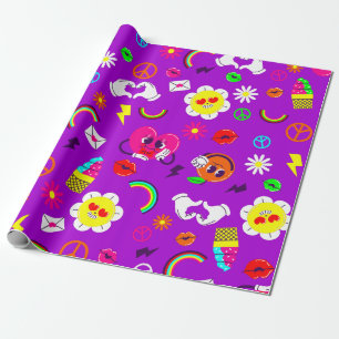 1960s valentines peace sign groovy rainbow  wrapping paper