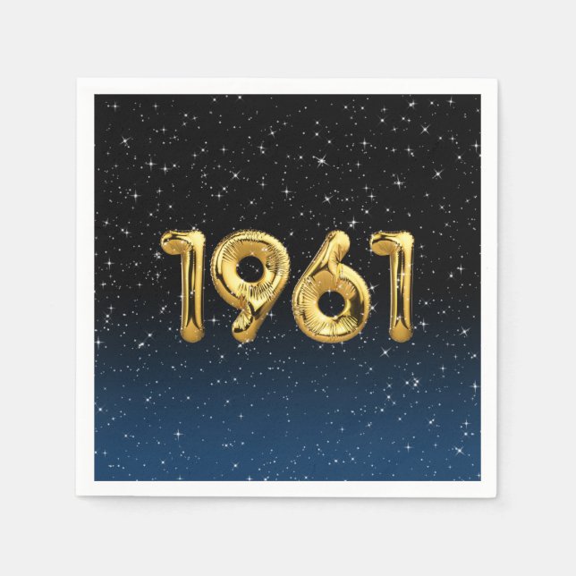 1961 Birthday Balloons In Stars Napkins (Front)