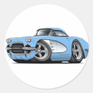 1961 Corvette Lt Blue Car Classic Round Sticker