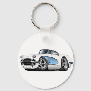1961 Corvette White-Blue Car Keychain