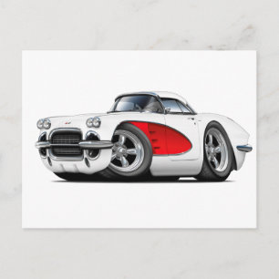 1961 Corvette White-Red Car Postcard