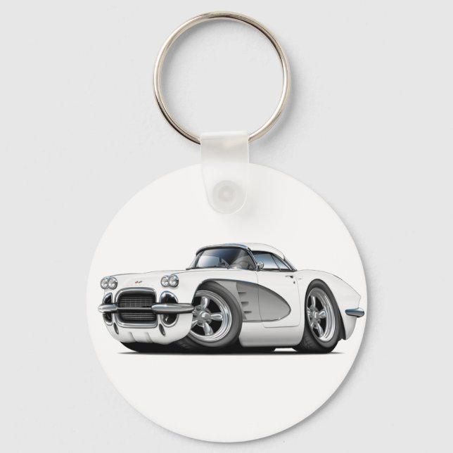 1961 Corvette White-Silver Car Keychain (Front)