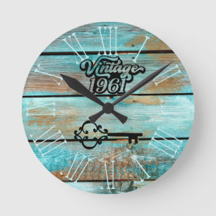 1961 Vintage bois ancien Horloge ronde