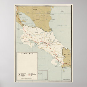 1961 Vintage Map of Costa Rica Poster