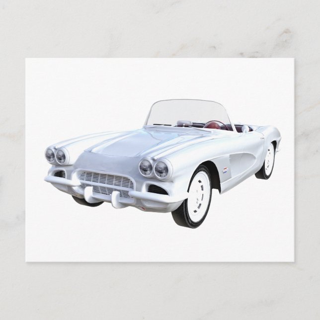 1961 White Corvette Postcard (Front)
