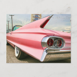 1962 pink cadillac convertible postcard