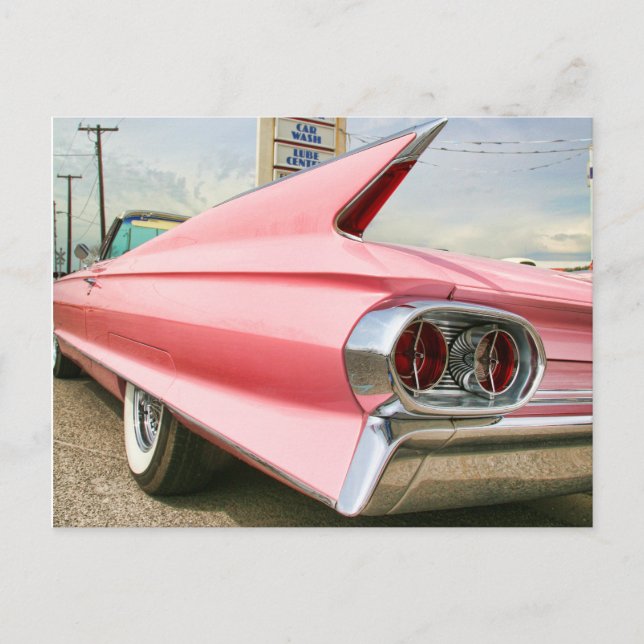 1962 pink cadillac convertible postcard (Front)