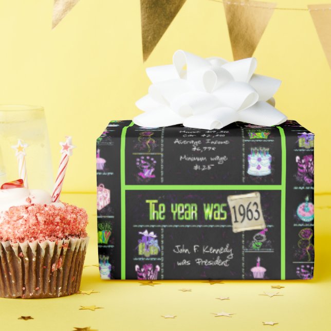 1963 Birthday Year Trivia Wrapping Paper (Birthday Party)