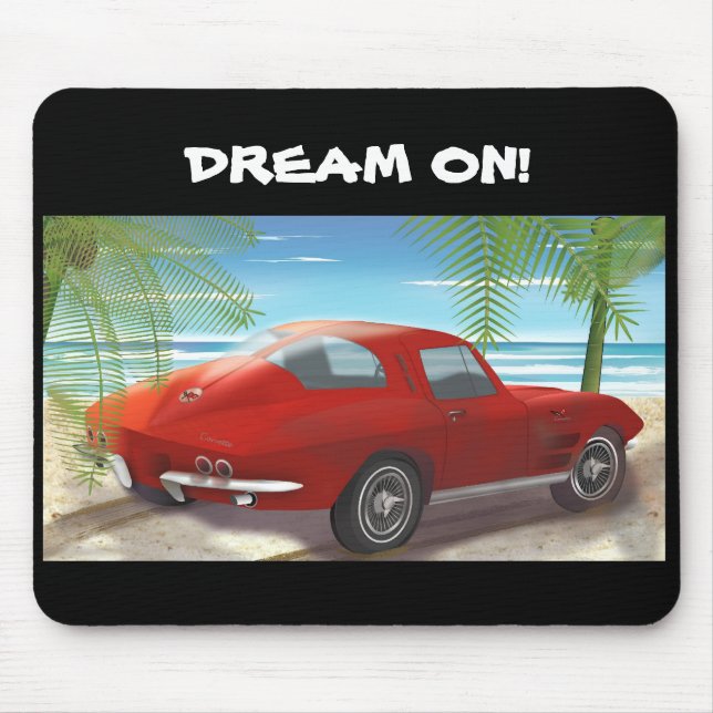 1963 Red Corvette Stingray Beach Scene Mousepad (Front)