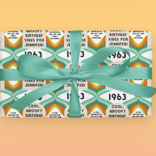 1963's Personalized 60's Birthday Retro Rad Wrapping Paper Sheet