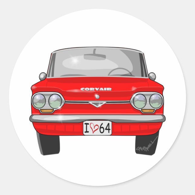 1964 Corvair Front View Classic Round Sticker (Front)