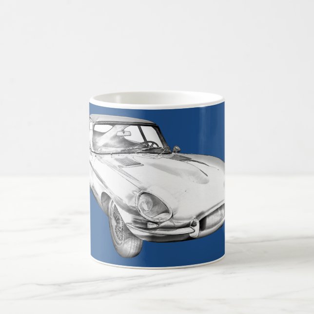1964 Jaguar XKE Antique Sports Car Illustration Coffee Mug (Center)