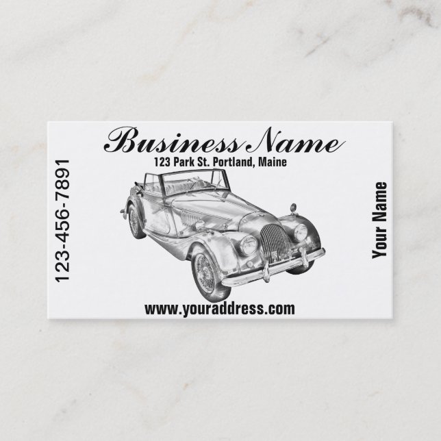 1964 Morgan Plus 4 Sports Car Illustration Business Card (Front)