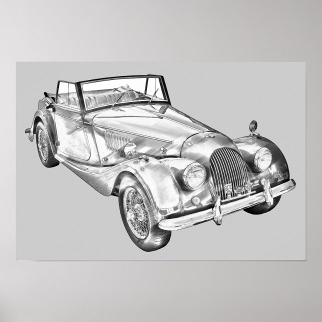 1964 Morgan Plus 4 Sports Car Illustration Poster (Front)
