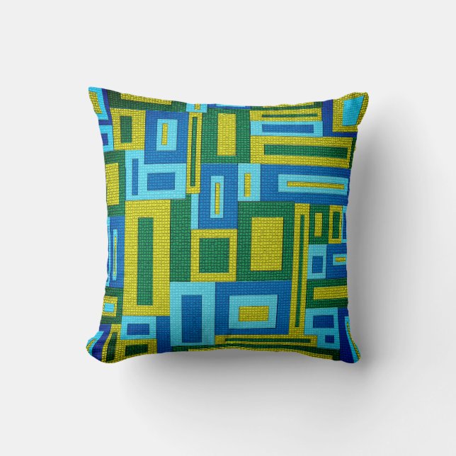 1964 Peacock Colours Mid Century Modern Geometrics Throw Pillow (Front)