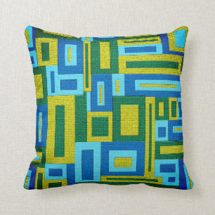 1964 Peacock Colours Mid Century Modern Geometrics Throw Pillow