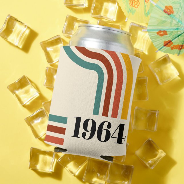 1964 Retro Stripe Vintage Poster Can Cooler (In Situ Summer)