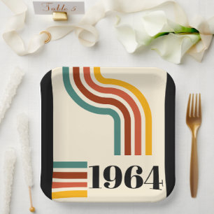 1964 Retro Stripe Vintage Poster Paper Plate