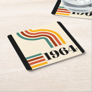 1964 Retro Stripe Vintage Poster Square Paper Coaster