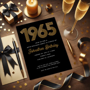 1965 Black Faux Gold 60e anniversaire Invitation