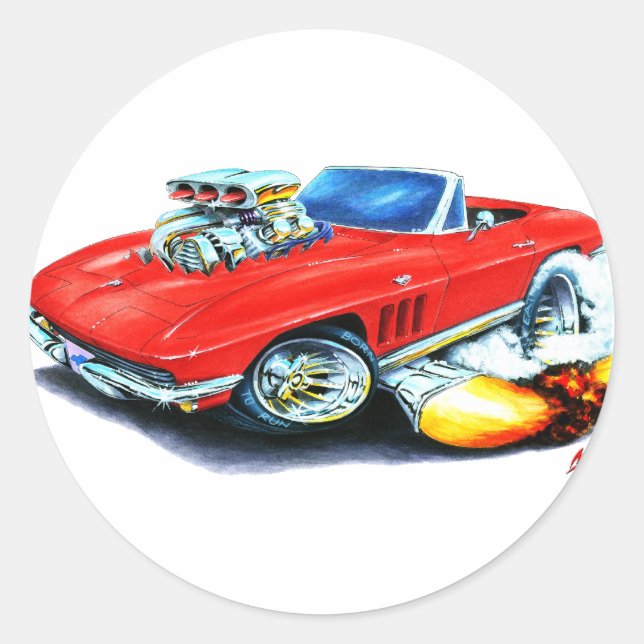 1965 Corvette Red Convertible Classic Round Sticker (Front)