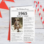1965 Newspaper Birthday card<br><div class="desc">Say happy birthday to someone born in 1965 with this unique Newspaper style birthday card, including a photo of the recipient and a collection of fun facts and world news from the year of their birth. Get creative and create a personalized keepsake. Designed to resemble a vintage newspaper in classic...</div>