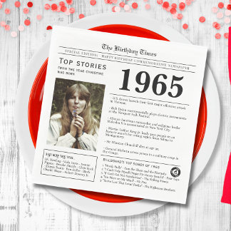 1965 Newspaper Birthday Trivia Napkin