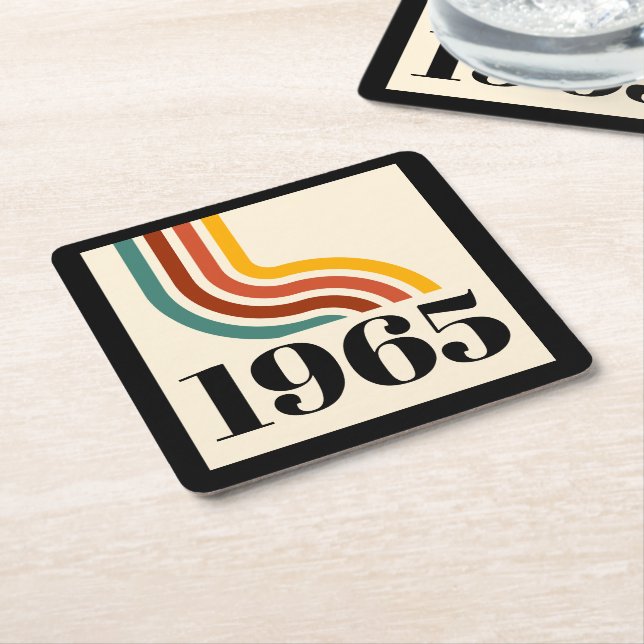 1965 Retro Stripe Vintage Poster Square Paper Coaster (Angled)