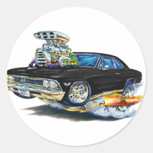 1966 Chevelle Black Car Classic Round Sticker