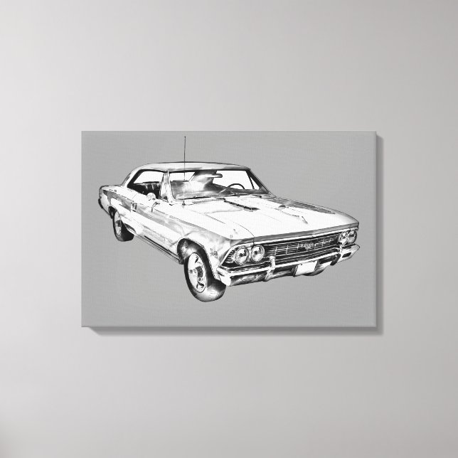 1966 Chevy Chevelle SS 396 Illustration Canvas Print (Front)