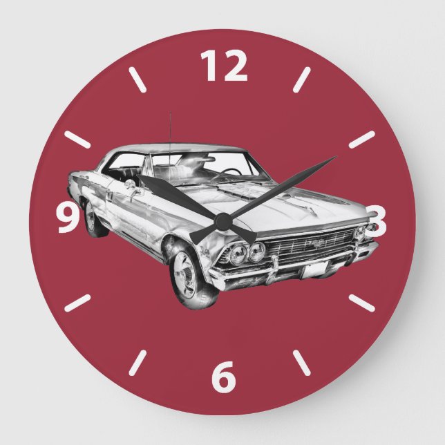 1966 Chevy Chevelle SS 396 Illustration Large Clock (Front)