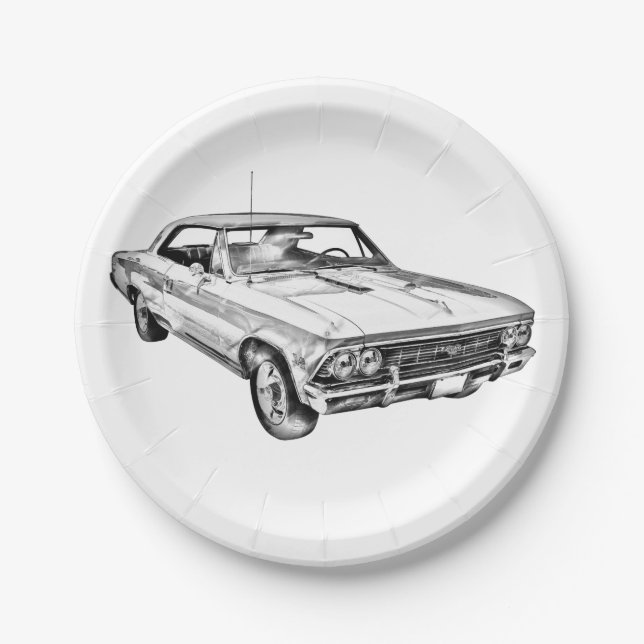 1966 Chevy Chevelle SS 396 Illustration Paper Plate (Front)