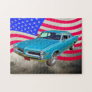 1966 Pontiac Le Mans And American Flag Jigsaw Puzzle