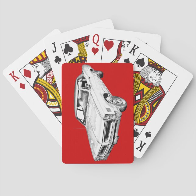 1966 Pontiac Lemans Car Illustration Playing Cards (Back)