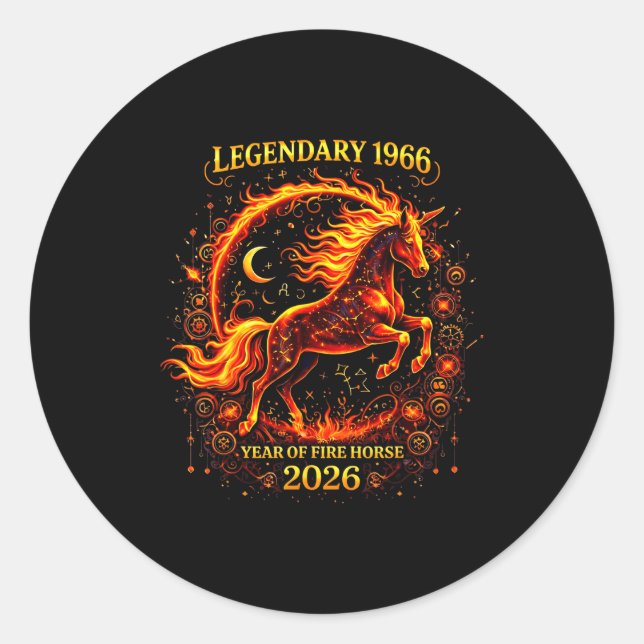 1966 Year Fire Horse 60th Classic Round Sticker (Front)