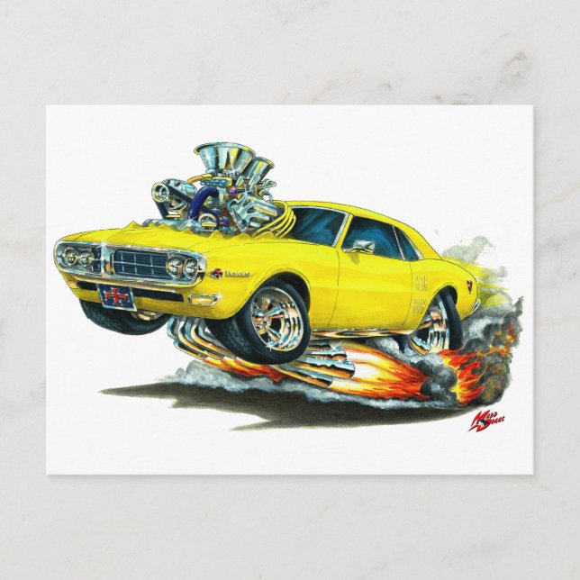 1967-68 Firebird Yellow Car Postcard (Front)