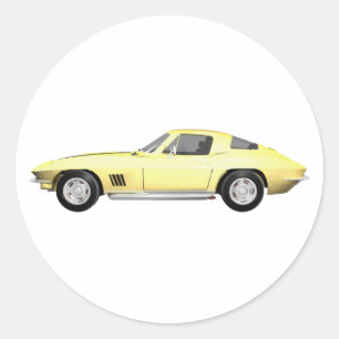 1967 Corvette Sports Car: Yellow Finish Classic Round Sticker