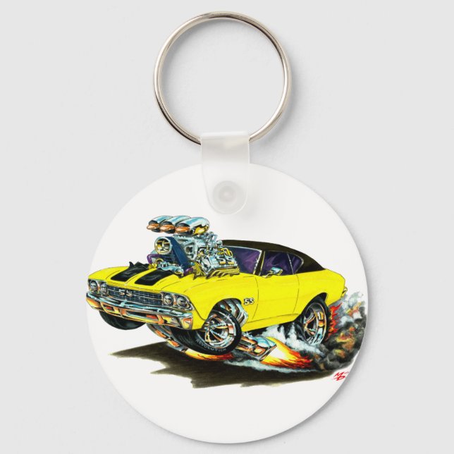 1968-69 Chevelle Yellow-Black Top Car Keychain (Front)