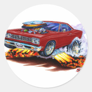 1968-69 Roadrunner Maroon Car Classic Round Sticker