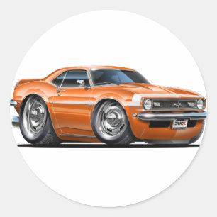 1968 Camaro Orange-White Car Classic Round Sticker