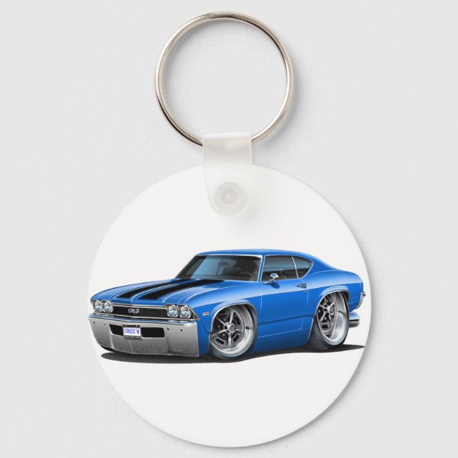 1968 Chevelle Blue-Black Car Keychain (Front)