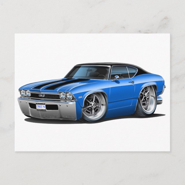 1968 Chevelle Blue-Black Stripes Postcard (Front)