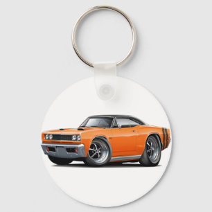 1968 Coronet RT Orange-Black Top Double Hood Scoop Keychain