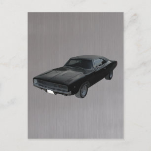 1968 dodge charger r/t mopar brushed steel postcard