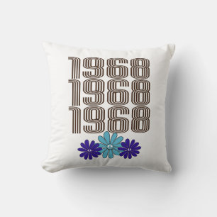 1968 Hippie Flower Power Peace Sign Aqua Purple Throw Pillow