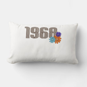 1968 Hippie Peace Sign Flower Orange Aqua Purple Lumbar Pillow